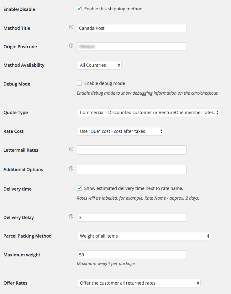 canada post settings