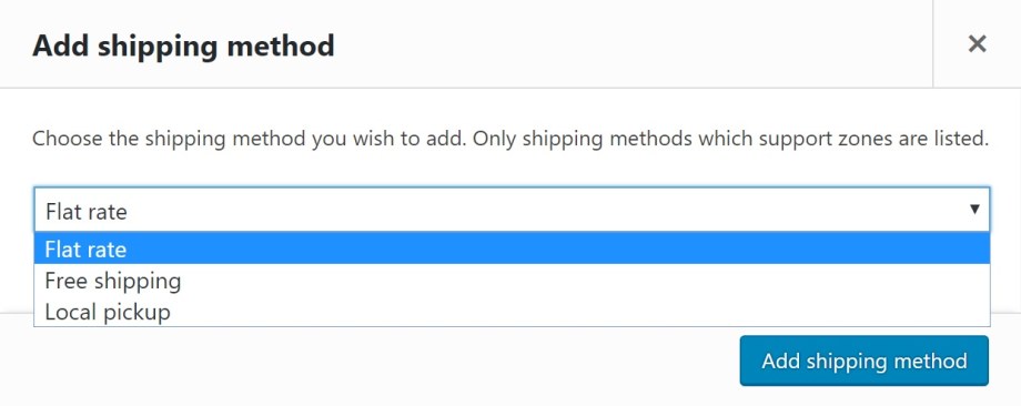 WooCommerce - Default shipping methods