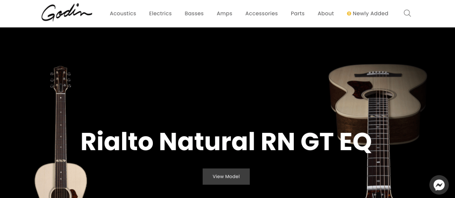 Godin guitars has a beautiful product, which is why they present it aesthetically on header images and landing pages.
