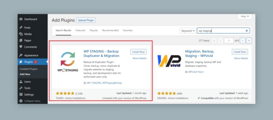 Download and install the WP Staging plugin