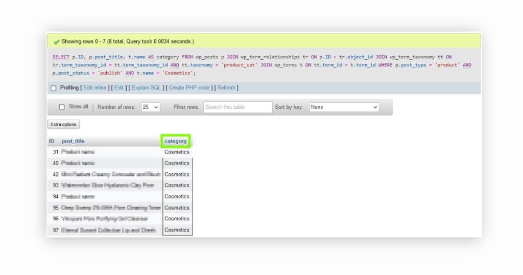 The output of the searching and filtering SQL query using the JOIN clause.