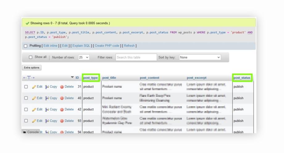 The output of the first SQL query.