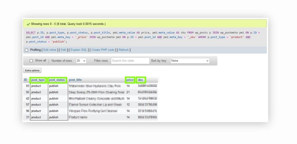 The output of the JOIN SQL query.