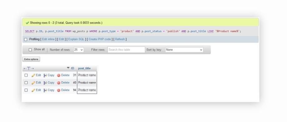 he output of the searching and filtering SQL query using LIKE.