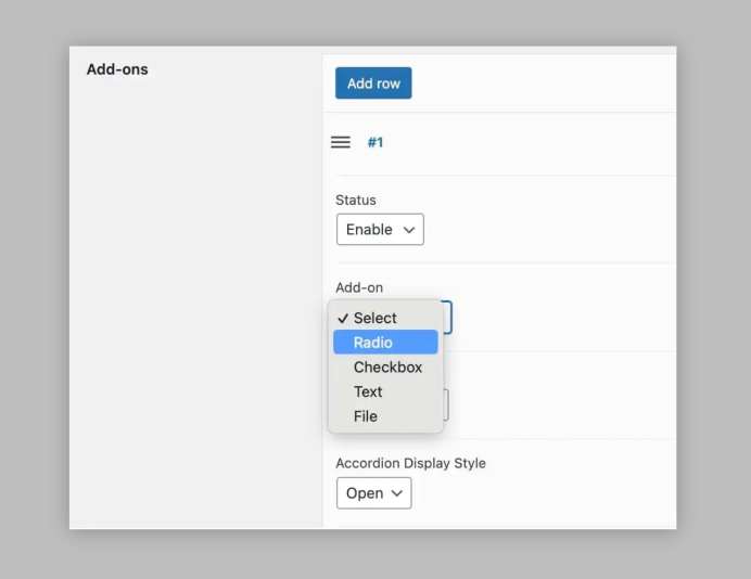 Select the input field for a new add-on with Product Manager Add-ons