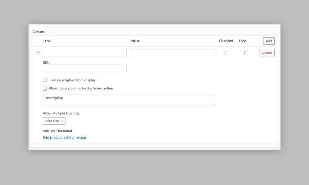 Add variable product details for an add-on using Product Manager Add-ons