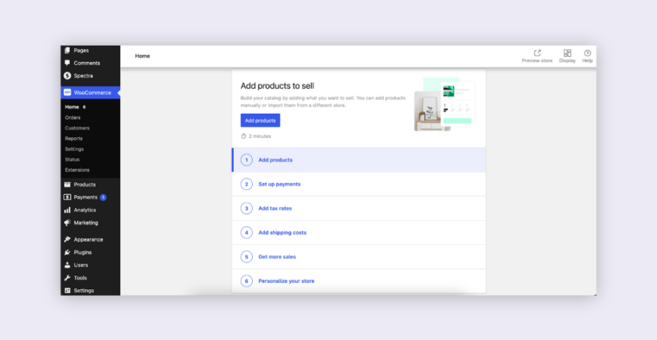 WooCommerce store setup wizard