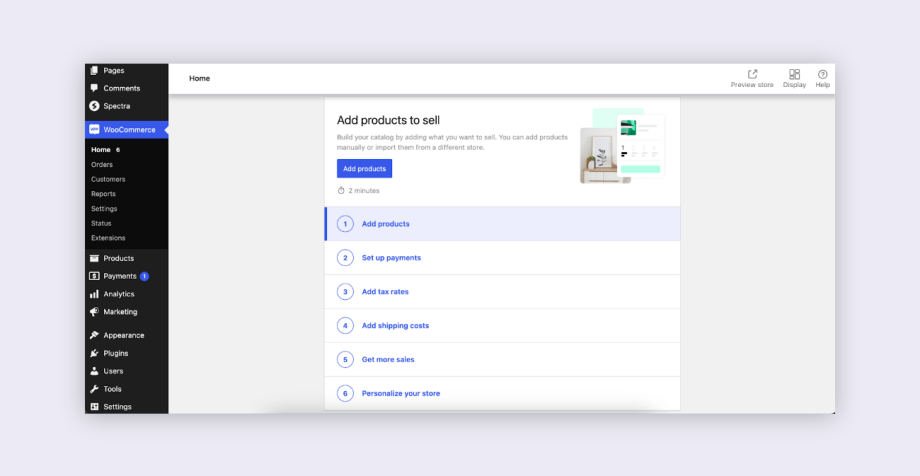 WooCommerce store setup wizard