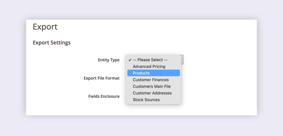 Create CSV files for all the data types you want to export