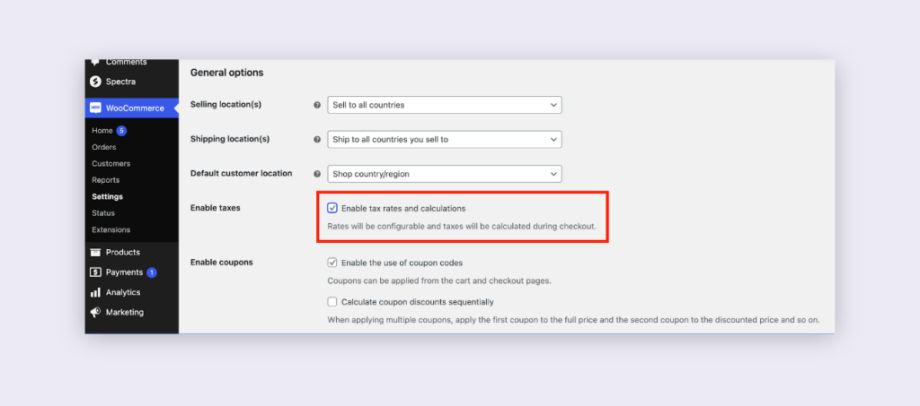 WooCommerce enable tax rates and calculations