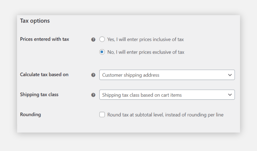 Configuring some of the tax settings.