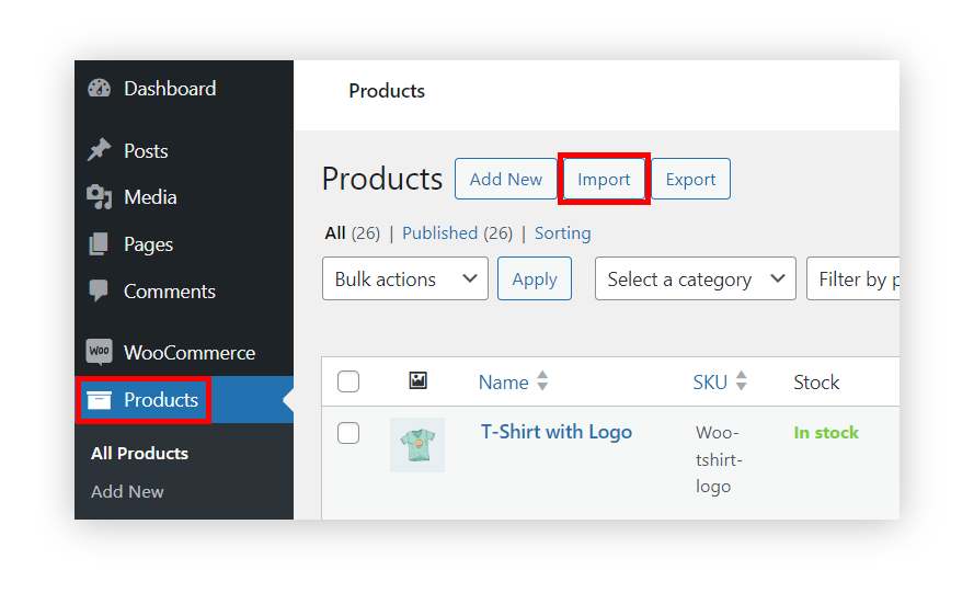 Importing products in WooCommerce.