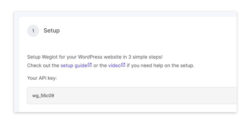 Copy the API key from your Weglot account