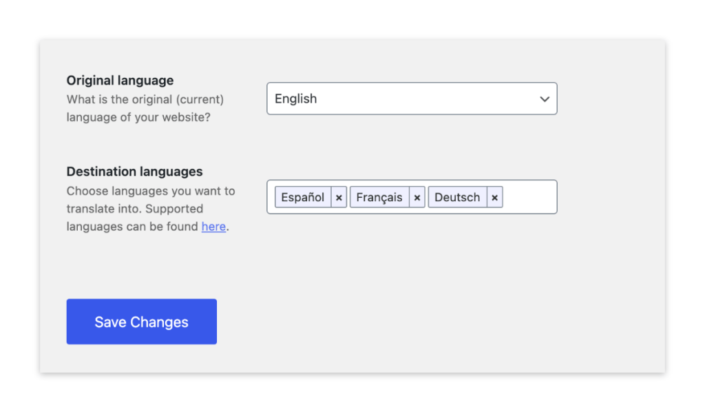 Weglot language settings