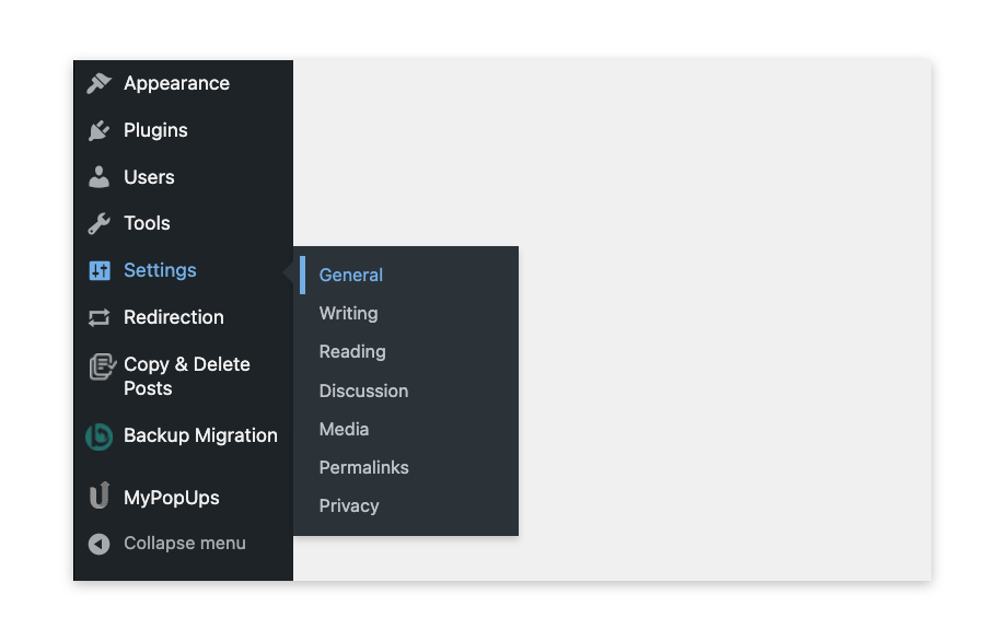 Going to the WordPress General Settings menu