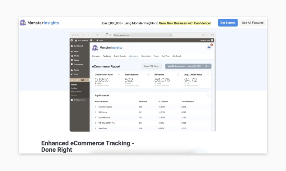 MonsterInsights Google Analytics tracking integration plugin for WordPress