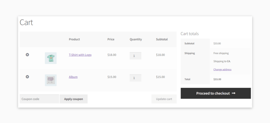 An example cart page.