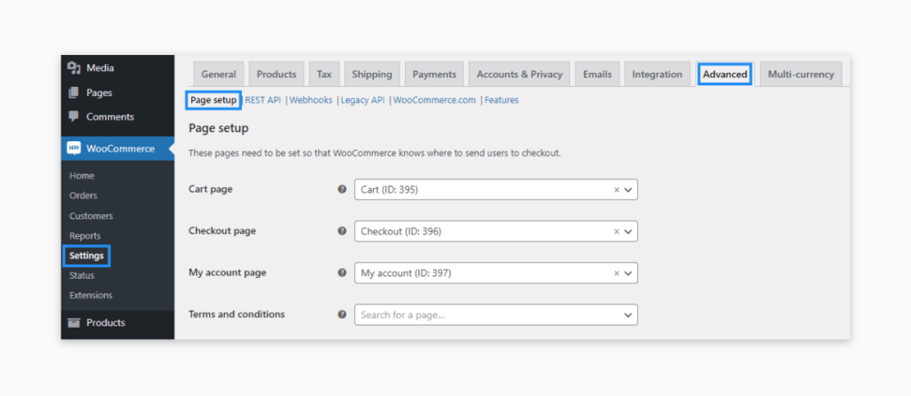 Setting the new cart page as the default from the WooCommerce settings.