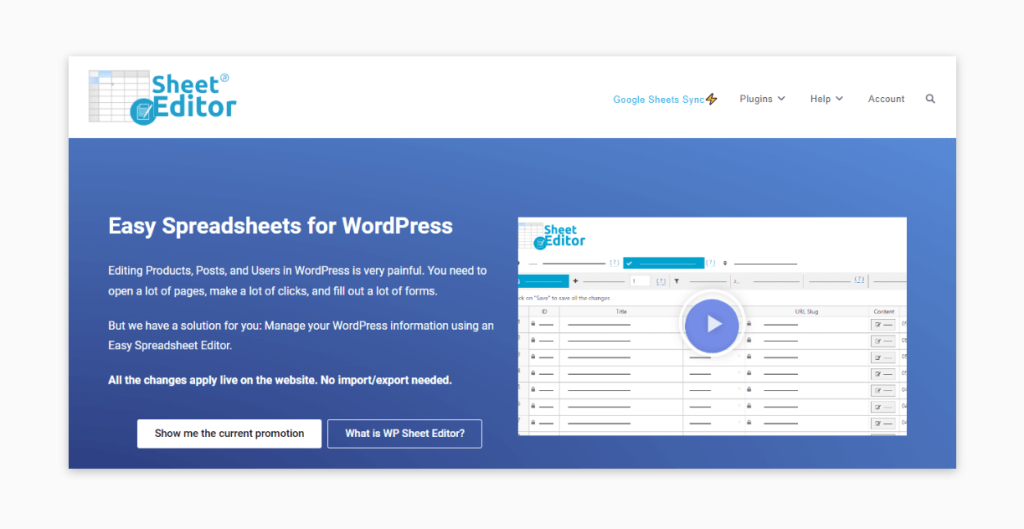 WP Sheet Editor’s homepage.